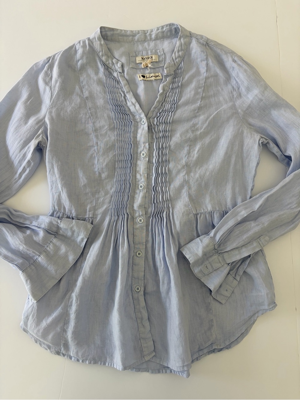 Malvin I Love Linen Womens Light Blue Linen Tunic Shirt Coastal Chic Casual